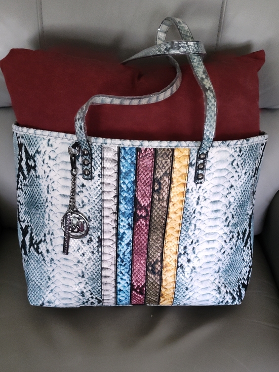 Bagley mishka Handbags - Bagley Mishka NWT Multicolor Snake-Print Tote Bag Vegan Leather, Purse Pillow